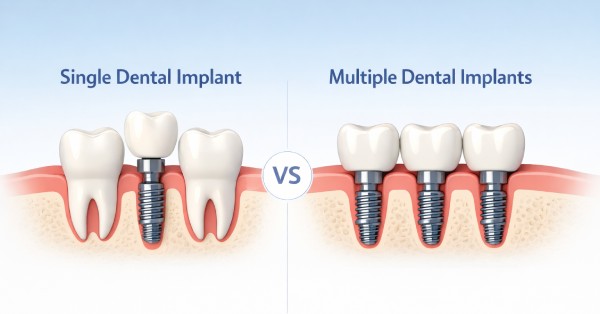 Dental Implants in Garland comparing single vs multiple tooth implant solutions for natural-looking smile restoration